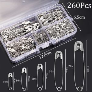 260Pcs Safety Pins Assorted Size Multipurpose Home Anti Rust Boxed Paper Clips for Clothes Sewing Apparel Accessories