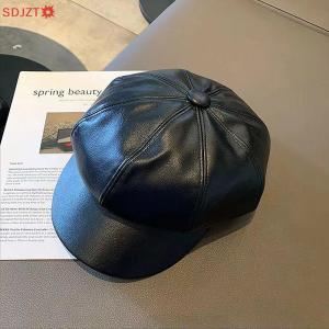🚚【Local Express Delivery】🚚 Women Fashion Beret Solid Beret Cap Pu Leather Beret French Artist Warm Beanie Hat Female Ladies Hat Girls Cap