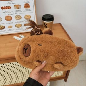 Storage Bag Capybara Stationery Bag Cute Afro Hair Novelty Capybara Pencil Bag Zipper Animal Doll Plush Pen Case Office