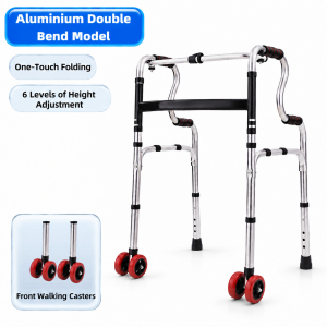 Folding Walker with Seat - Lightweight Aluminum Mobility Walking Aid for Elderly and Disabled