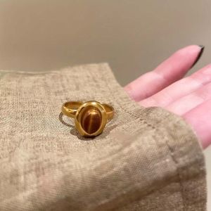 Bestella💗Cincin Batu Mata Harimau Bunga Matahari Emas Untuk Wanita Cincin Paduan Desain Khusus COD
