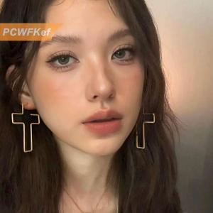 【PCWFKef】 New Kim Loại Chéo Bông Tai Cho Phụ Nữ Thời Trang Drop Hoop Bông Tai Đảng Đồ Trang Sức Quà Tặng