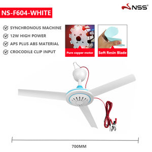 NSS Electric Ceiling Fan 12V 12W Large Household Fan 3 Blades 700 mm Portable Hanging Fan