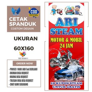 Cetak Spanduk Banner STEAM MOTOR MOBIL Ukuran 60x160 Costom Desain