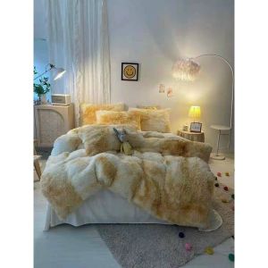 Bộ vỏ chăn ga gối Nỉ nhung lông loang màu tặng kèm gối trái tim Nhập khẩu mẫu mới 2021
