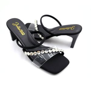 JULIA FILIO Comfort Lady Shoes Heels Ladies Heels BLING Shoes (6802) Col: (BLA/SIL) SIZE:36-40