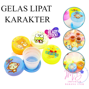 IMB.B412 GELAS MINUM LIPAT PLASTIK  PORTABLE KARAKTER