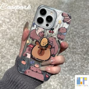 Casepark Case For OPPO Reno 5 6 7 11F 12F 8 Pro Plus 10 A78 A3s A60 A79 A58 A38 A76 A57 A15 A16 A1 A98 A95 A93 A94 A53 A31 A1k A7 A15 4G 5G Cartoon Cute Capybara With Bracket New ins Minimalist Feather Laser Advanced Phone Case Soft Cover