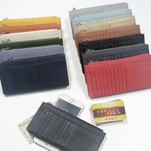 New Leather Wallet Long Simple Japanese and Korean Multi-Card Position Money Card Bag First Layer Cowhide Zipper Handbag Wallet Bag㏇0706