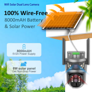 4G Solar Security Camera 8MP Dual Lens 4K Outdoor CCTV Waterproof IP66 Night Vision + PIR Motion Detection V380 Pro APP