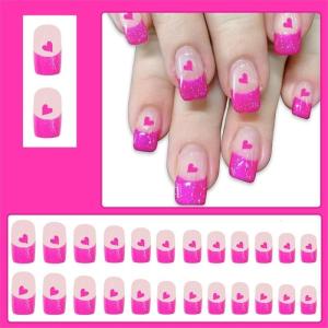 24 Pieces Elegant Press on Nail Glittering Heart Pattern French False Nail Manicure Nail Accesories For Fashion Women