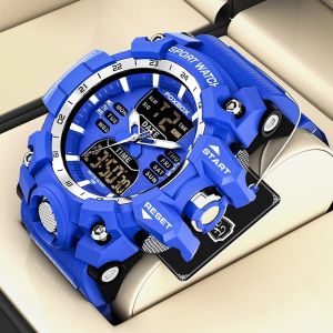 LIGE New Military Watches for Men Sport Chronograph Alarm WristWatch Waterproof Quartz Big Clock Digital Men Watch+Box