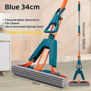 SG IN STOCK [ Enlarge 34cm} Sponge Mop Quick Dry Head wash Folding Water-Absorbent MopFree Sponge Squeeze Dry Rubber Mop PVA Sponge Handfree Magic Mop high absorbent Hand Free Wash