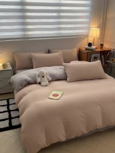 a Super Soft Solid Color Washed Cotton Bed Sheet Set Four-Piece Set with Double Layer Gauze Quilt Cover for Single Student Dormitory Three-Piece Set LZD