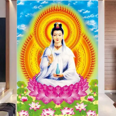 [HCM]Tranh thêu chữ thập Quan Âm hào quang 223177 - kích thước 43 * 59