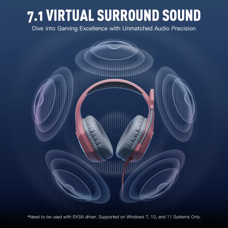 EKSA E1000 V2 RGB Gaming Headphones with Microphone Surround Sound  Wired Headset Gamer for PC/PS4/PS5/Switch/Phone