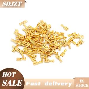 SDJZT ขั้วต่อสายขั้วขั้วต่อสายไฟสำหรับรถยนต์ลำโพงทองเหลืองสีทองขนาด6.3มม. จำนวน100ชิ้น