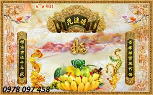Tranh phòng thờ gia tiên - gạch men câu đối
