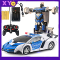 Original 2 IN 1 Remote Control Transform Car Bots Deformation Car Kids Boys Toys RC Transforming Robot Police Car Toy for Kids Birthday Gift（with battery）. 