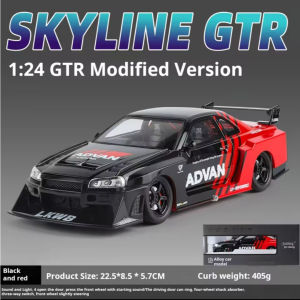 🌺MF  GTR R34 Skyline Widebody Modified JDM Sports Car 1:24 Alloy Diecast Model Toy Light & Sound