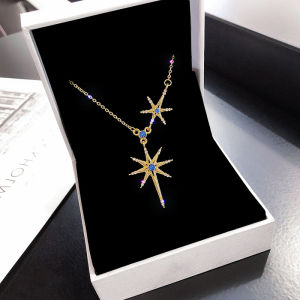 good 999 Fashion Design Eight star angles Zircon shining 18K GOLD Titanium steel Necklace for women N8027