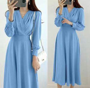 SAQUELLA  LONG DRESS KONDANGAN/GAUN PESTA MATERIAL  SYAKILA SUPER LEMBUT/DRESS KOREAN STYLE VARIASI LIPATAN DEPAN TERBARU & TERMURAH