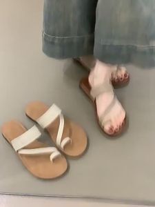 [Free Shipping] First Encounter Seasonal Outdoor Toe-Slip Sandals For Women Ins-Style Bohemian Paired With Skirts Flat Simple One-Strap Summer Sandals