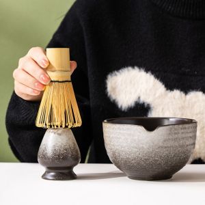 LYMEDIA มีเท็กซ์เจอร์ ชามมัทฉะ เซรามิกส์ พร้อมรางเท ชุดน้ำชาญี่ปุ่น สีไล่ระดับสี ชุดทำมัทฉะ คนรักชา