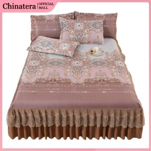 3pcs Wedding Bedspread Mattress Cover with Ruffle Bed Valance Lace Bedspread Machine Washable Elegant Home Decoration