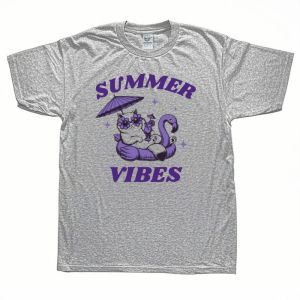 [Local Stock] HBESTY  Summer Vibes Purple Cat Flamingo Swim Ring Umbrella Women Cotton T Shirt Tropical Cartoon Animal Holiday Travel Daily Top