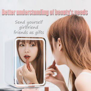 Beauty Fridge 8L Mini Ref w/ Vanity Mirror Led Light And Plain Front Door Portable Cool For Skincare