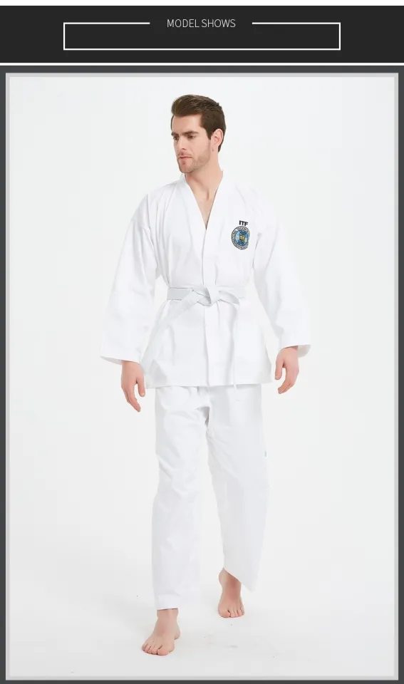 Professional ITF Taekwondo Uniform White Cotton Long Sleeve