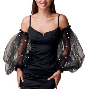 ปลอกแขนพัฟลูกปัดแบบถอดได้เครื่องประดับคอสตูมคลุมแขนสำหรับงานแต่งงานงานพรอมและงานเลี้ยงตอนเย็น