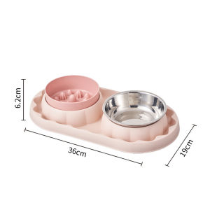 Pet Double Bowl Stainless Steel Slow Feeder Cat Dog Food Bowl Leak Proof Anti Tipping Non Slip Mat Bekas Makanan
