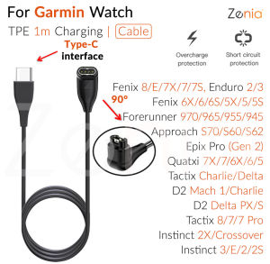 Zenia 1m/17cm Smart Watch Charger Adapter USB-A Type-C Elbow Female Charging Cable for Garmin Fenix 8 E AMOLED 7X 7 7S 6X 6 6S Pro Sapphire Solar 5X 5 5S Plus Quatix Enduro 3 Approach S70 S60 S62 Instinct 2X Crossover Epix Gen 2 Tactix D2 Charlie Delta PX