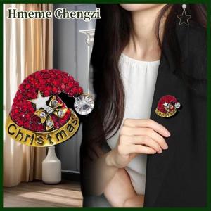 Hmeme Fashion Cute Enamel Rhinestone Christmas Hat Brooches For Women Clothing Coat Jewelry Accessories Gifts