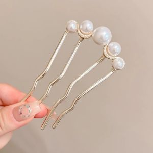 F4 Sirkam Sanggul Impor untuk Pesta Pengantin Pearls U-Shaped Hair Fork Pins for Buns CPRM001