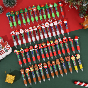 Polocat 10Pcs Mini Ballpoint Pen Christmas Cute Cartoon 4 Color Pens For Kids School Writing Supplies Office Stationery Gifts