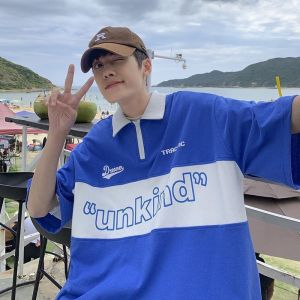 Áo polo tay lỡ in chữ UNKINDphong cách Hàn Xẻng nam nữ mặc cực chât