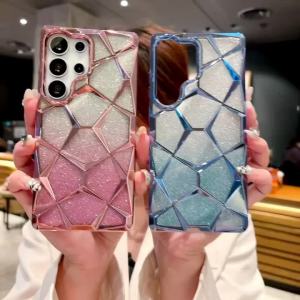 Ốp lưng hình khối nước gradient lấp lánh cho Samsung Galaxy S25 Ultra S23 S24 Plus S24U S23U S25U trong suốt hình thoi mềm TPU