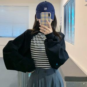 Cotton Bergaris Sweatshirts Dua Potong Palsu Pullover Slim Fit Baru Atasan Wanita Lengan Panjang Katun Hoodie Fashion Longgar Temperamen Manis Sweater
