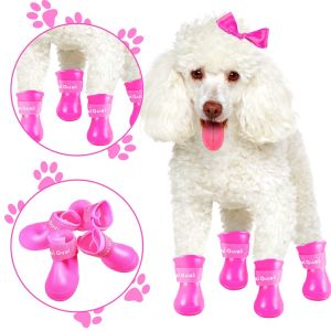 4 Pieces Waterproof Dog Boots Shoes Puppy Candy Colors Non-Slip Rain Shoes Pet Boots