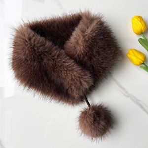HEALMEYOU Windproof ic Fur Scarf Double Sided Thick Winter Pom Scarf Thick Winter Muffler Ultra Soft Plush Neck Warmer Daily Commute