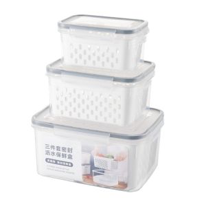 3pcs/set Multi-function Refrigerator Storage Box Fridge Organizer Fresh Vegetable Fruit Boxes Large Fruit Containers for Fridge Leakproof Food Storage Containers with Removable Colander Keep Fruits Vegetables Berry Meat Fresh longer
