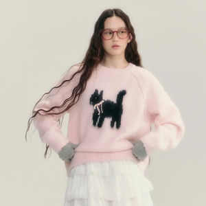Fluffy Pullovers Women Cat Print Sweet Bow Design Warm Autumn Winter Knitted Sweaters Gentle Ulzzang Aesthetic Jumper Students