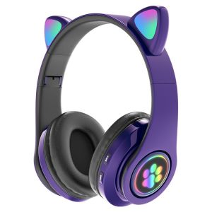 【MYM Ready Stock】Bluetooth 5.0 LED Light Cat Ears Headphone Headset Wireless Earphone Stereo Bass Headphones HIFI TF SD Card 3.5mm Microphone Ready Stock