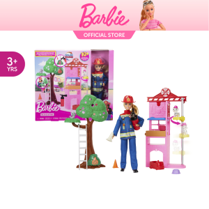 Barbie Firefighter Playset With Blonde Fashion Doll Fire Station 2 Pets & 10+ Accessories (HRG55)