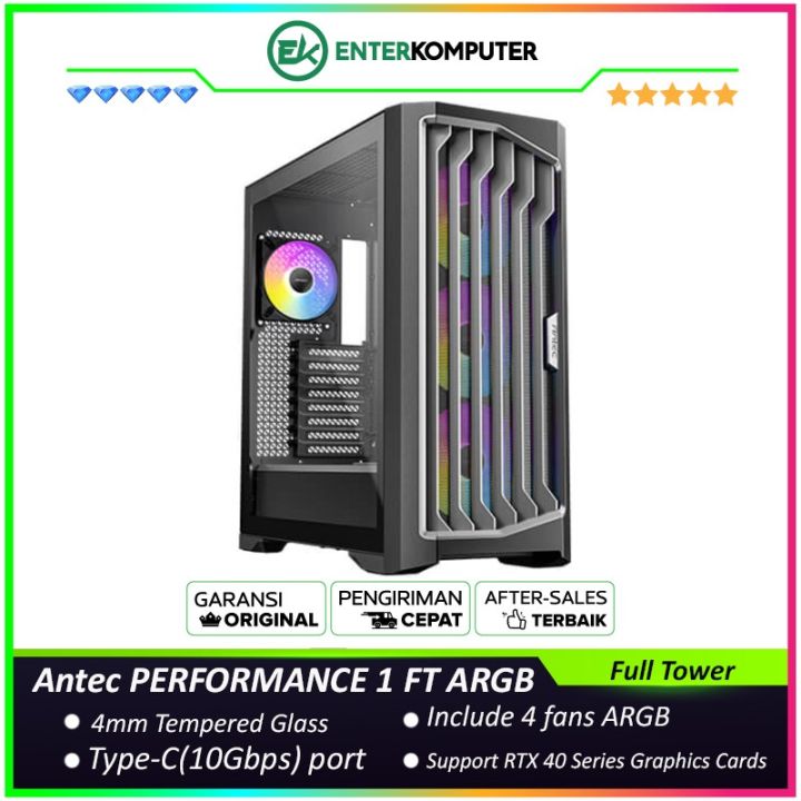 Casing Antec PERFORMANCE 1 FT ARGB - Full-Tower E-ATX Gaming Case - 4mm Tempered Glass Both Side Panel - Type C Ready with Temperature Display