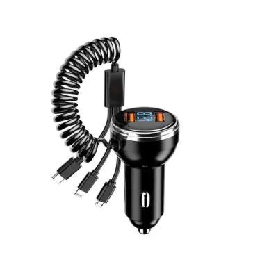 Tẩu Sạc Nhanh Ô Tô 5in1 100W Type-C + USB Tẩu Sạc Xe Hơi Có Sẵn Dây 3 Đầu Hỗ Trợ Sạc 5 Thiết Bị Cùng Lúc