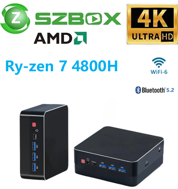 SZBOX AMD Ryzen7 4800H Mini PC Dual LAN WIFI6 BT 4K HDMI